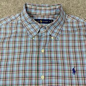 Ralph Lauren Shirt Men Large Blue‎ Multicolored Plaid Long Sleeve Cotton Preppy